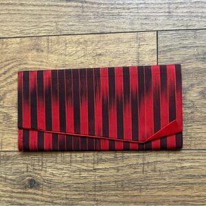Antique Vintage 1950’s Sateen Striped Red Black Tri Fold Wallet